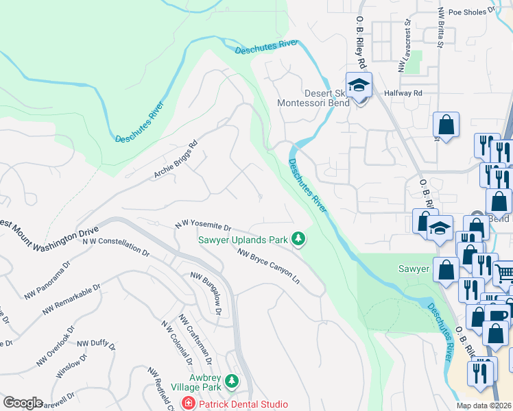 map of restaurants, bars, coffee shops, grocery stores, and more near 3729 Northwest Summerfield Road in Bend