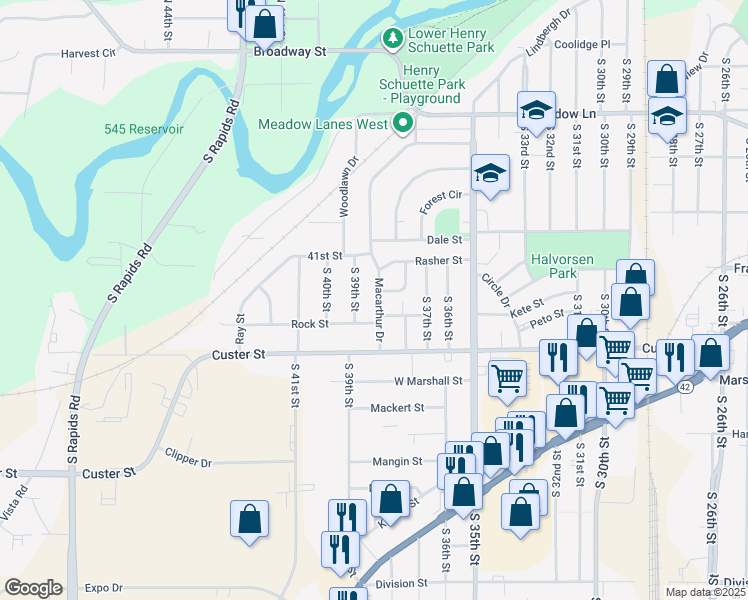map of restaurants, bars, coffee shops, grocery stores, and more near 3728 Straight Street in Manitowoc