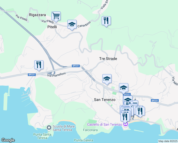 map of restaurants, bars, coffee shops, grocery stores, and more near in Lerici