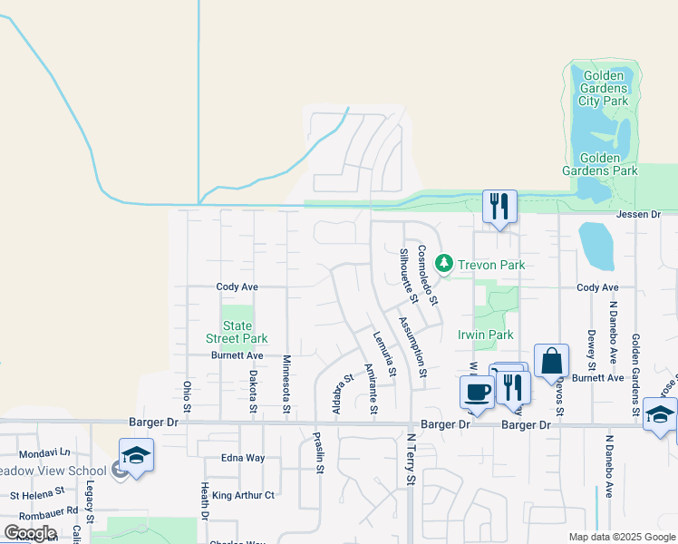 map of restaurants, bars, coffee shops, grocery stores, and more near 2196 Amirante Street in Eugene