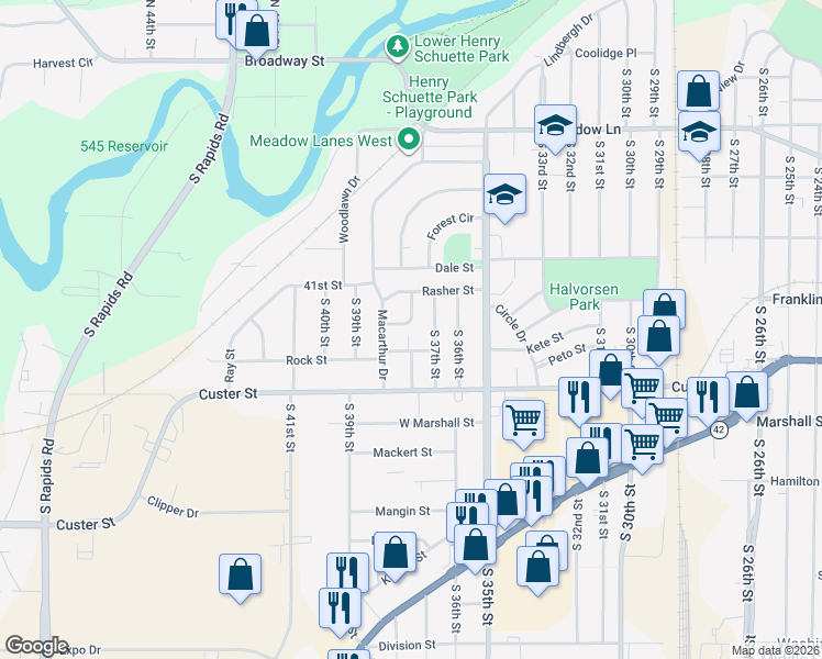 map of restaurants, bars, coffee shops, grocery stores, and more near 3728 Straight Street in Manitowoc