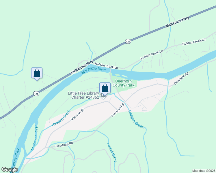 map of restaurants, bars, coffee shops, grocery stores, and more near 41815 Madrone Street in Springfield