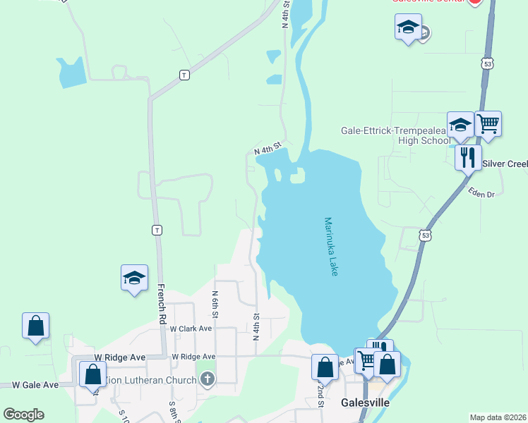 map of restaurants, bars, coffee shops, grocery stores, and more near N17308 North 4th Street in Galesville