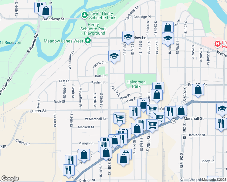 map of restaurants, bars, coffee shops, grocery stores, and more near 938 Kete Street in Manitowoc