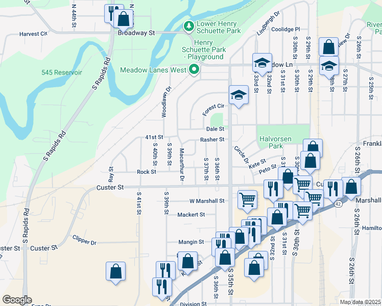 map of restaurants, bars, coffee shops, grocery stores, and more near 3728 Straight Street in Manitowoc