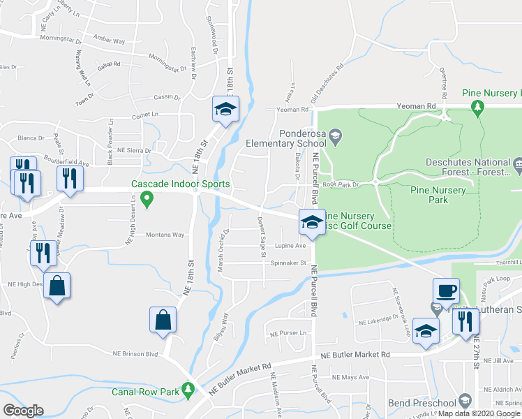 map of restaurants, bars, coffee shops, grocery stores, and more near Empire Ave & Desert Sage St in Bend