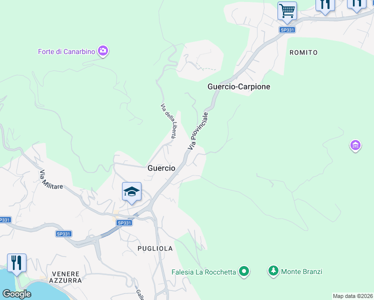 map of restaurants, bars, coffee shops, grocery stores, and more near 484 Via Provinciale in Guercio