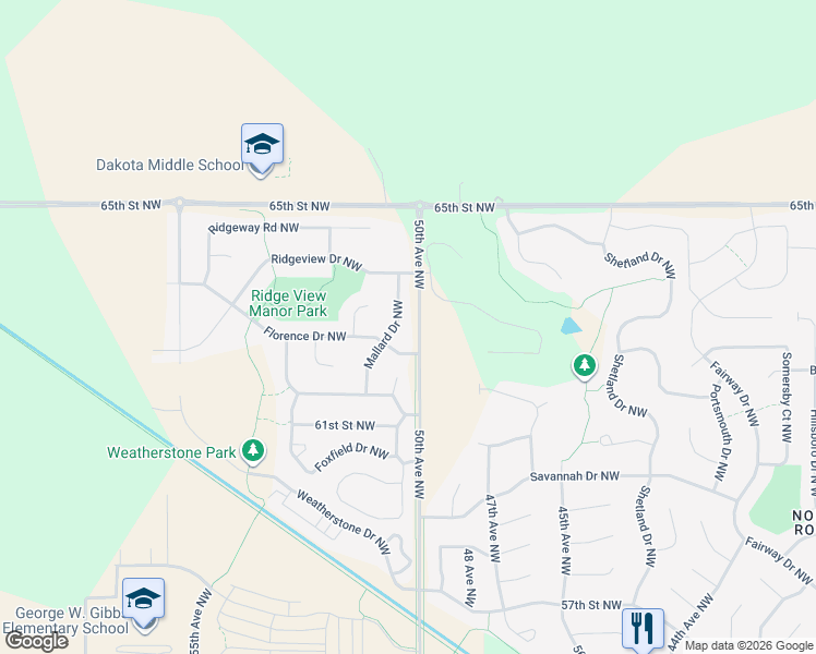 map of restaurants, bars, coffee shops, grocery stores, and more near 6304 Mallard Drive Northwest in Rochester