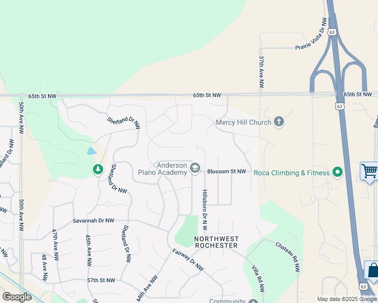 map of restaurants, bars, coffee shops, grocery stores, and more near 4109 Genevieve Place Northwest in Rochester