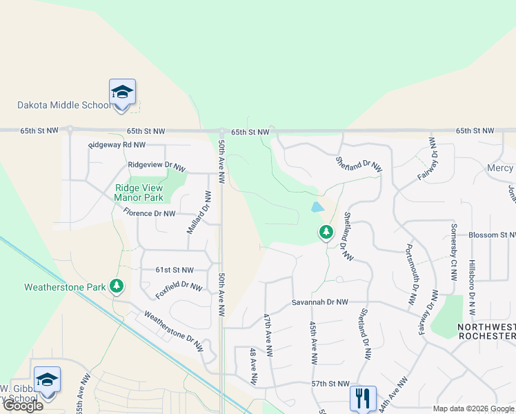 map of restaurants, bars, coffee shops, grocery stores, and more near 6393 Summit Pine Road Northwest in Rochester