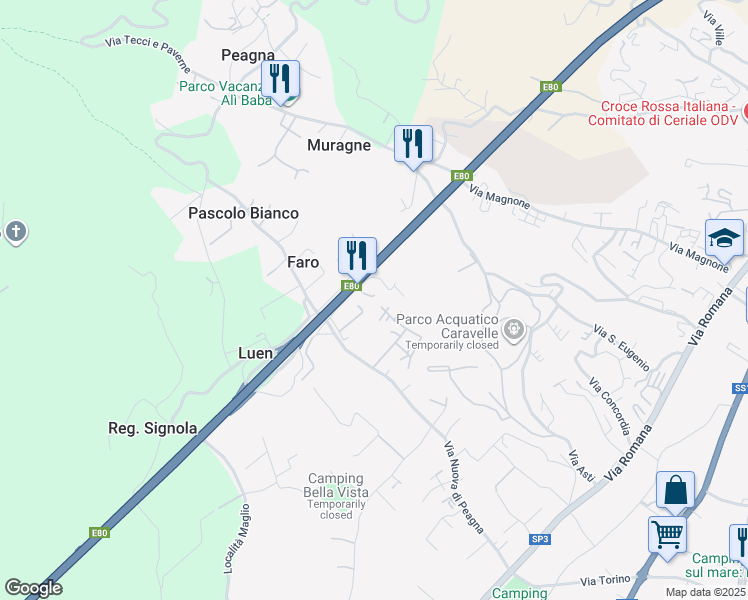 map of restaurants, bars, coffee shops, grocery stores, and more near A10 Genova - Ventimiglia in Province of Savona