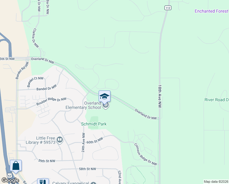 map of restaurants, bars, coffee shops, grocery stores, and more near 2225 Granite Circle Northwest in Rochester