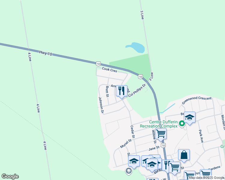 map of restaurants, bars, coffee shops, grocery stores, and more near 436 Galbraith Street in Shelburne