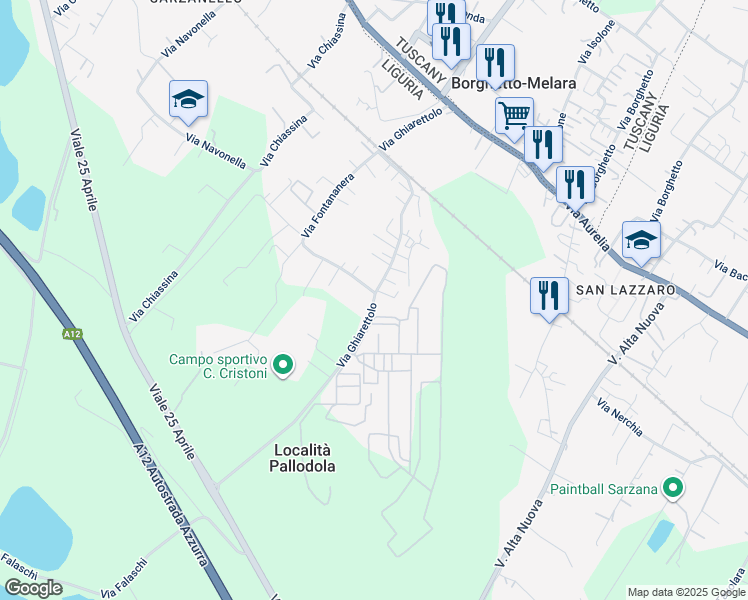 map of restaurants, bars, coffee shops, grocery stores, and more near Via Ghiarettolo in Provincia della Spezia