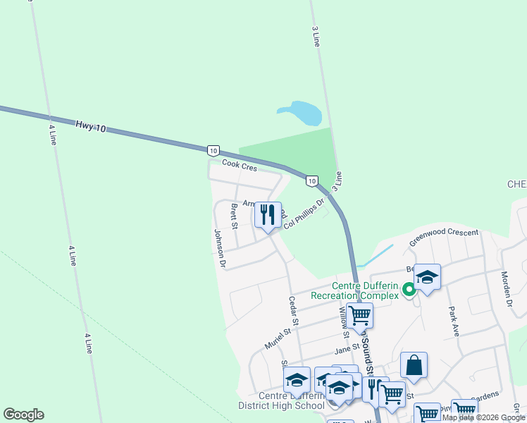 map of restaurants, bars, coffee shops, grocery stores, and more near 701 Cook Crescent in Shelburne
