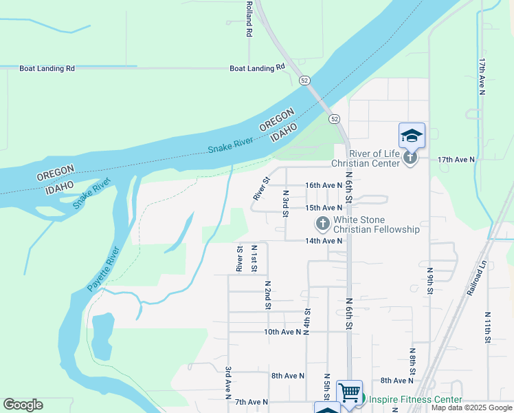 map of restaurants, bars, coffee shops, grocery stores, and more near 1535 River Street in Payette