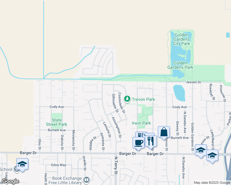 map of restaurants, bars, coffee shops, grocery stores, and more near 2196 Cosmoledo Street in Eugene