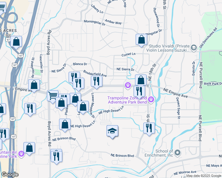 map of restaurants, bars, coffee shops, grocery stores, and more near 20790 Northeast High Desert Lane in Bend