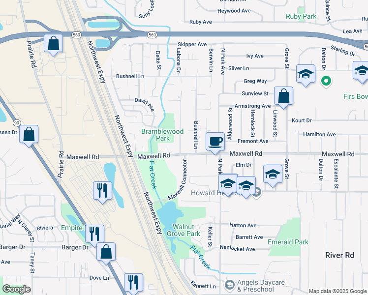 map of restaurants, bars, coffee shops, grocery stores, and more near 1729 Labona Drive in Eugene