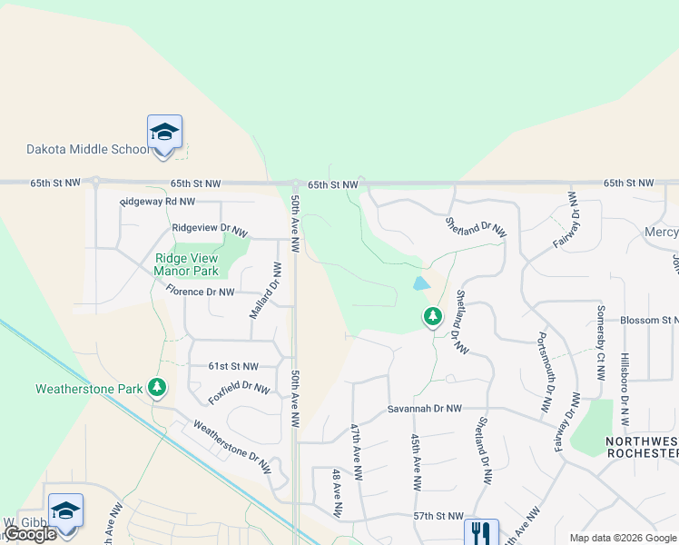 map of restaurants, bars, coffee shops, grocery stores, and more near 6393 Summit Pine Road Northwest in Rochester