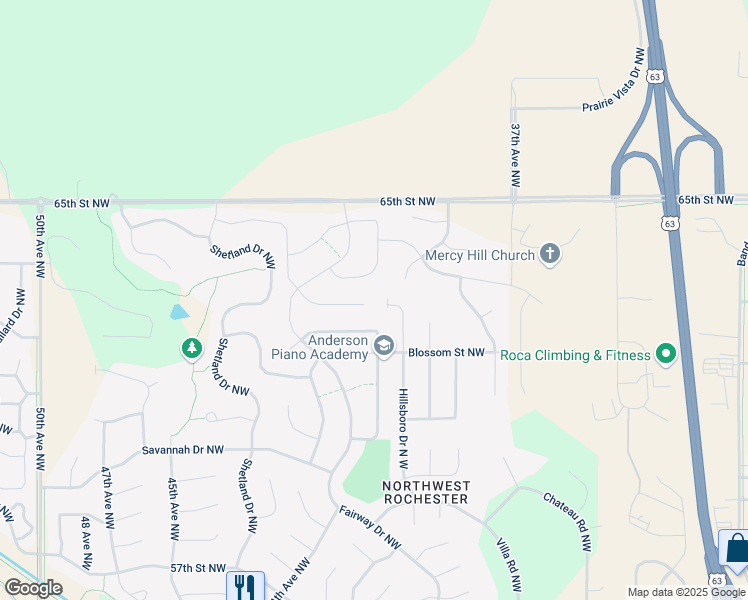 map of restaurants, bars, coffee shops, grocery stores, and more near 4109 Genevieve Place Northwest in Rochester