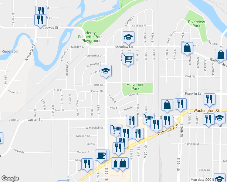 map of restaurants, bars, coffee shops, grocery stores, and more near 820 Redfin Court in Manitowoc
