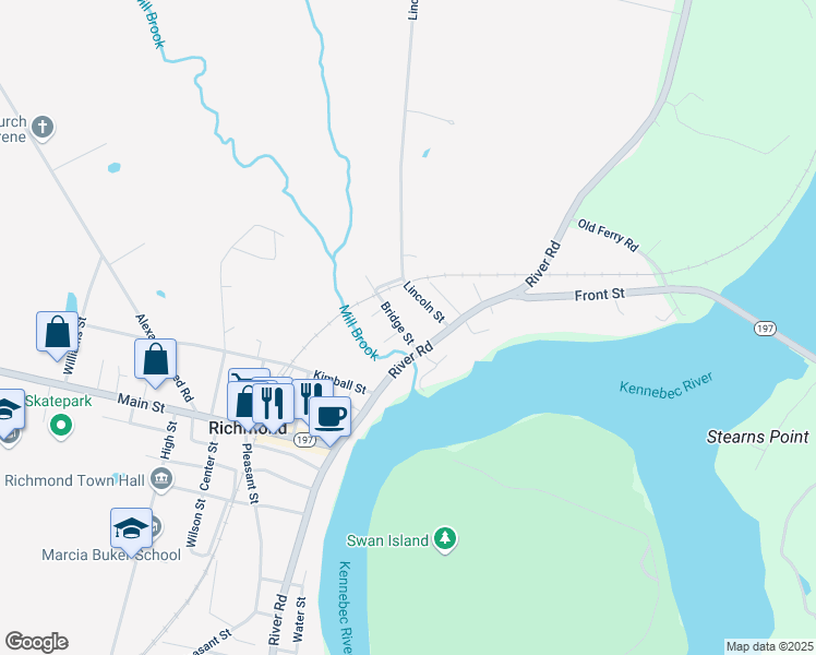 map of restaurants, bars, coffee shops, grocery stores, and more near 3 Bridge Street in Richmond