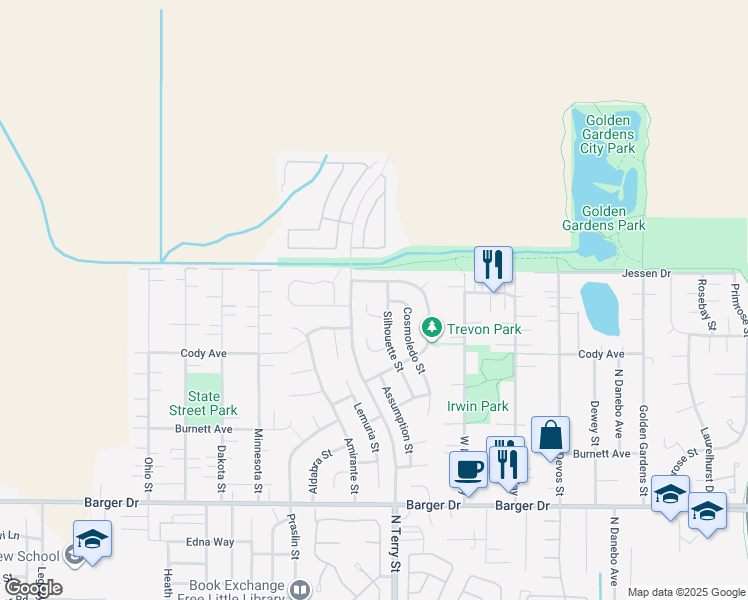 map of restaurants, bars, coffee shops, grocery stores, and more near 2260 Silhouette Street in Eugene