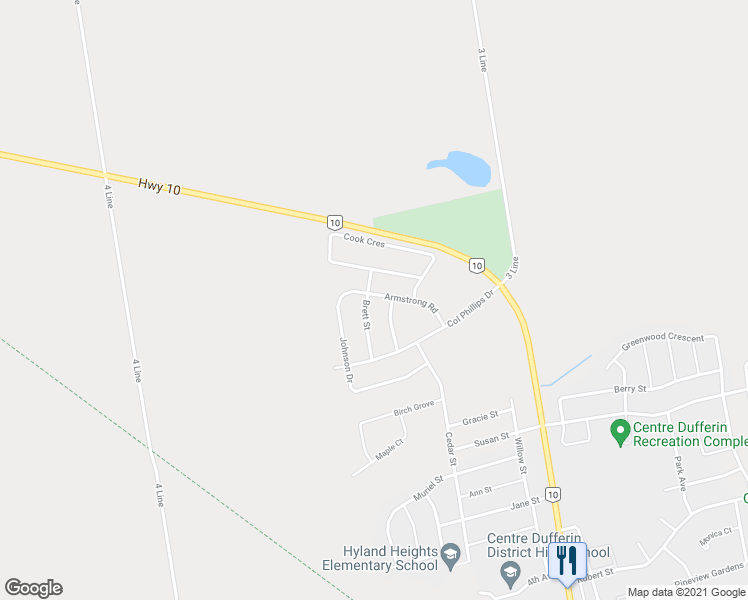 map of restaurants, bars, coffee shops, grocery stores, and more near 553 Brett Street in Shelburne