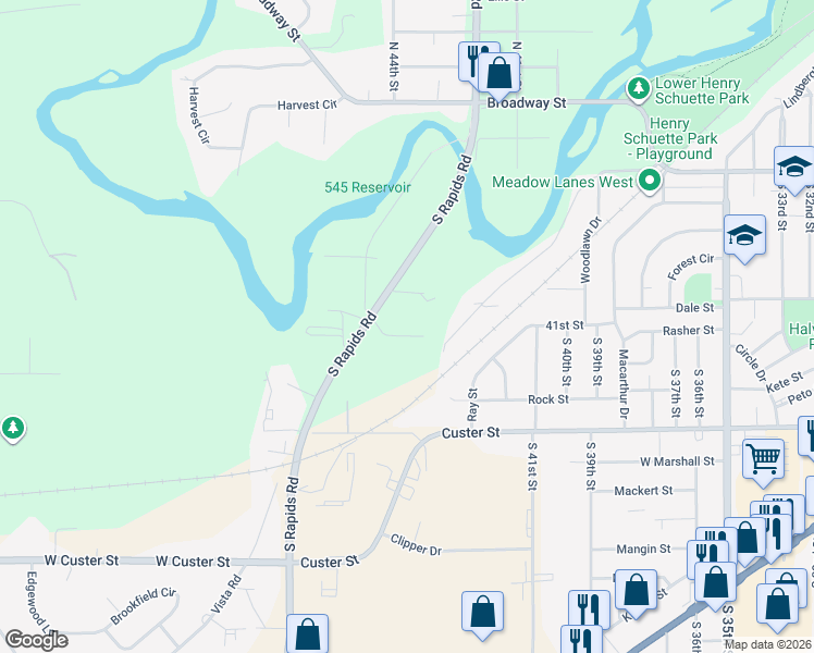 map of restaurants, bars, coffee shops, grocery stores, and more near 4312 Ravine Drive in Manitowoc