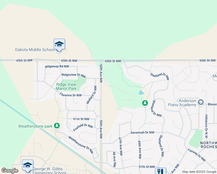 map of restaurants, bars, coffee shops, grocery stores, and more near 6417 Summit Pine Road Northwest in Rochester