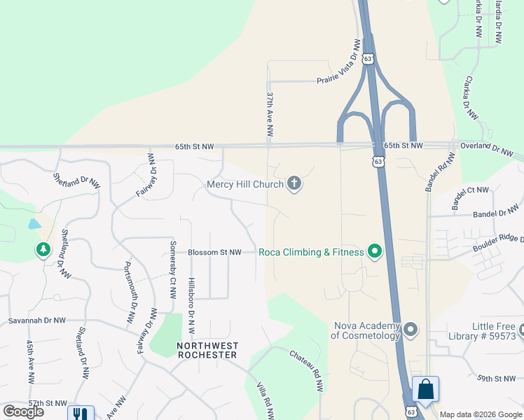 map of restaurants, bars, coffee shops, grocery stores, and more near 3704 Winesap Drive Northwest in Rochester