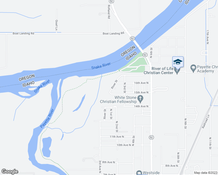 map of restaurants, bars, coffee shops, grocery stores, and more near 1535 River Street in Payette