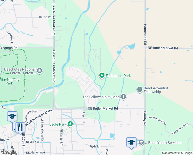 map of restaurants, bars, coffee shops, grocery stores, and more near 63130 Cole Road in Bend