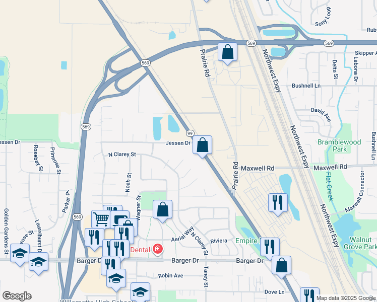 map of restaurants, bars, coffee shops, grocery stores, and more near 4029 North Clarey Street in Eugene