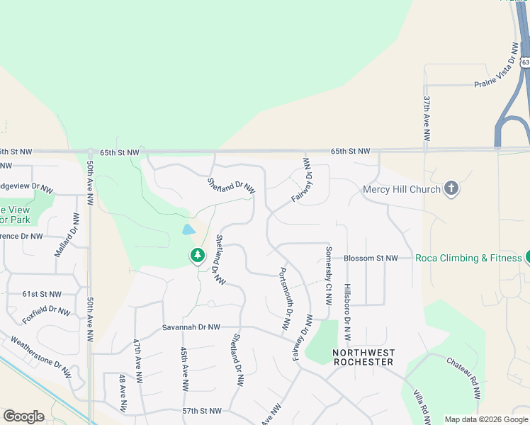 map of restaurants, bars, coffee shops, grocery stores, and more near 6400 Fairway Drive Northwest in Rochester