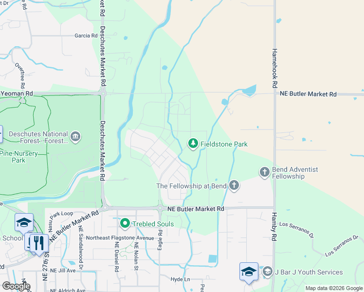 map of restaurants, bars, coffee shops, grocery stores, and more near 63130 Cole Road in Bend