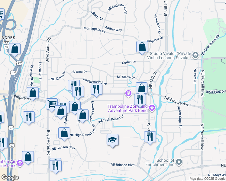 map of restaurants, bars, coffee shops, grocery stores, and more near 20790 Northeast High Desert Lane in Bend