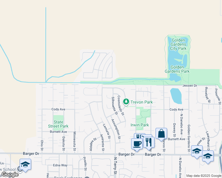 map of restaurants, bars, coffee shops, grocery stores, and more near 2260 Silhouette Street in Eugene