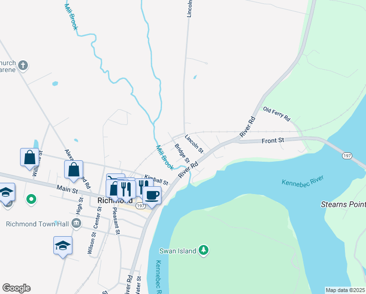 map of restaurants, bars, coffee shops, grocery stores, and more near 3 Bridge Street in Richmond