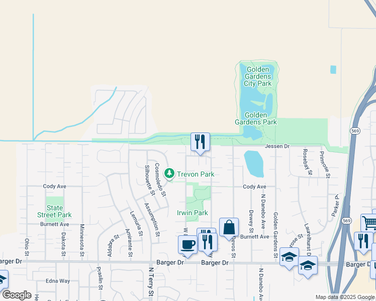 map of restaurants, bars, coffee shops, grocery stores, and more near 4990 North Way in Eugene