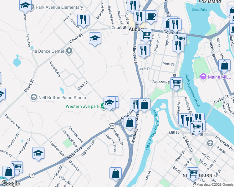 map of restaurants, bars, coffee shops, grocery stores, and more near 25 Dell Court in Auburn