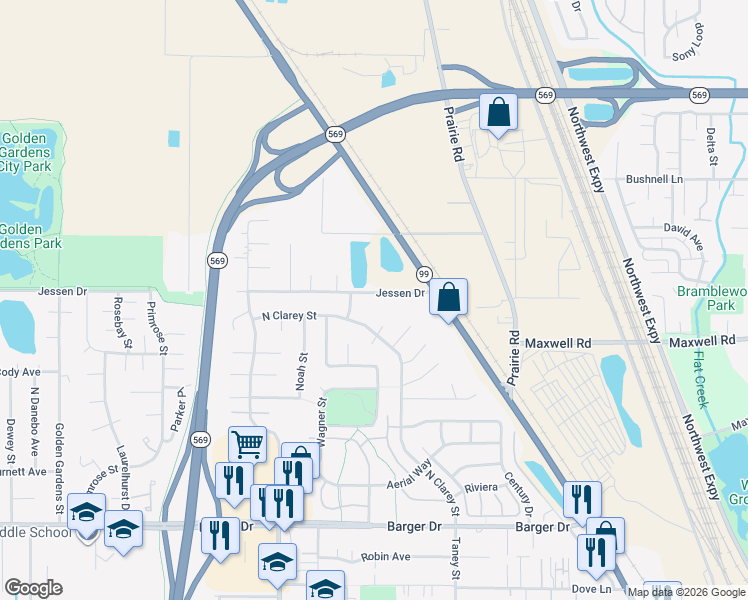 map of restaurants, bars, coffee shops, grocery stores, and more near 4000 Jessen Drive in Eugene