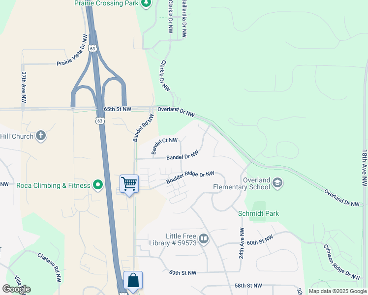 map of restaurants, bars, coffee shops, grocery stores, and more near 2841 Bandel Court Northwest in Rochester