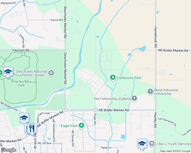 map of restaurants, bars, coffee shops, grocery stores, and more near 63110 Cole Road in Bend