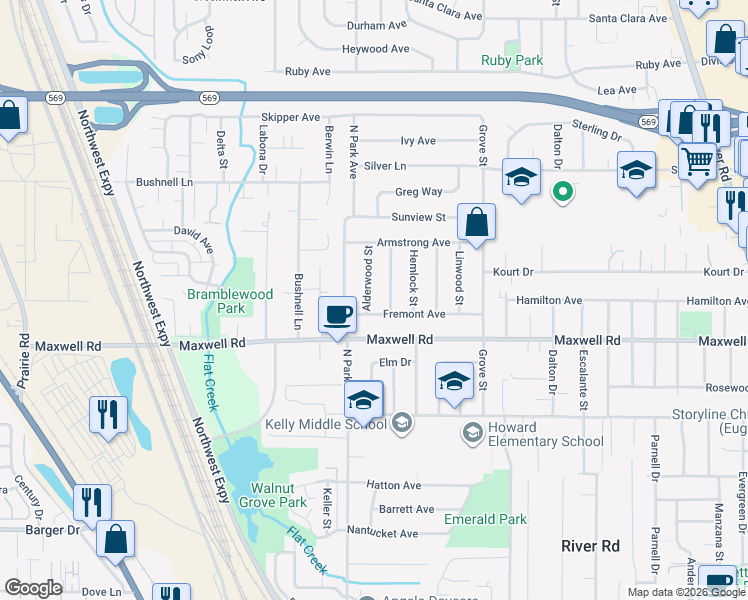 map of restaurants, bars, coffee shops, grocery stores, and more near 856 Fremont Avenue in Eugene