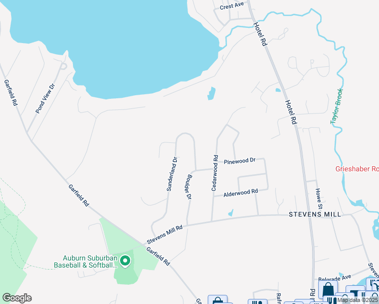 map of restaurants, bars, coffee shops, grocery stores, and more near 9 Sunderland Drive in Auburn