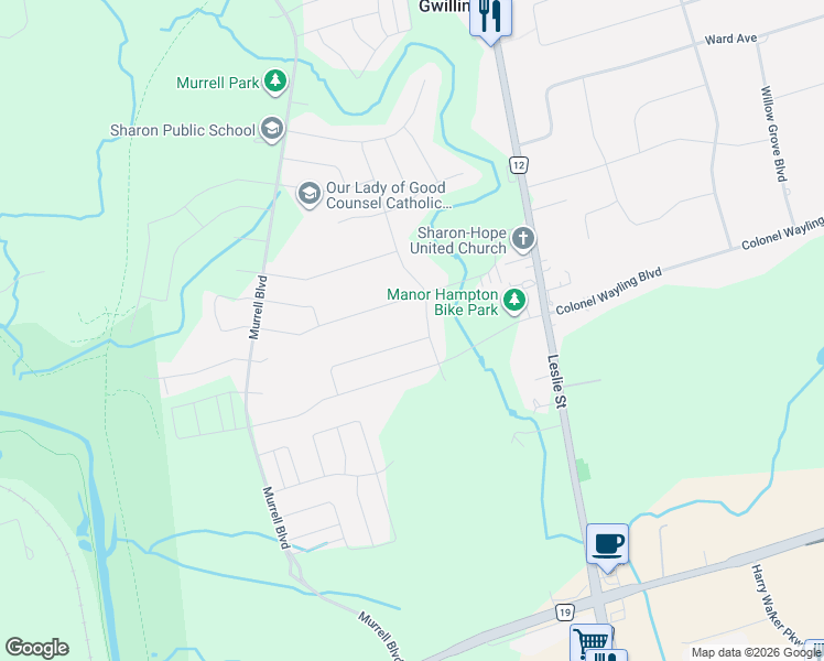 map of restaurants, bars, coffee shops, grocery stores, and more near 56 Taurus Crescent in East Gwillimbury