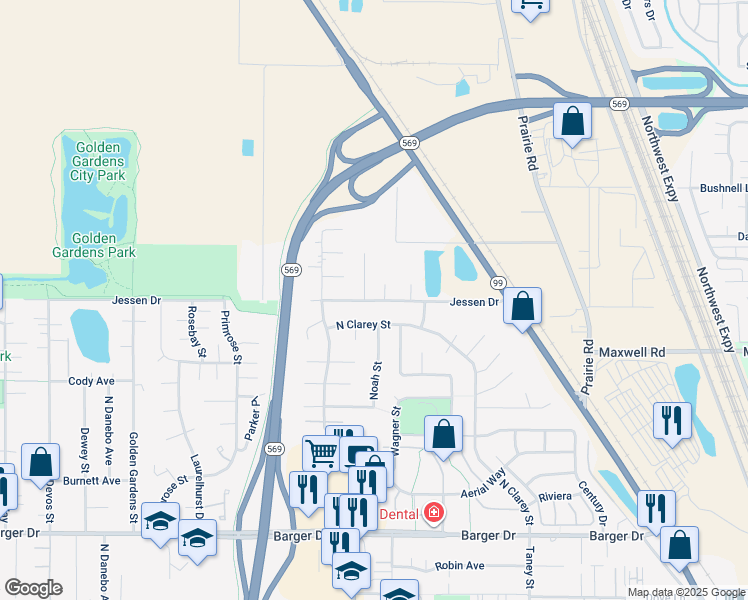 map of restaurants, bars, coffee shops, grocery stores, and more near 4135 Jessen Drive in Eugene