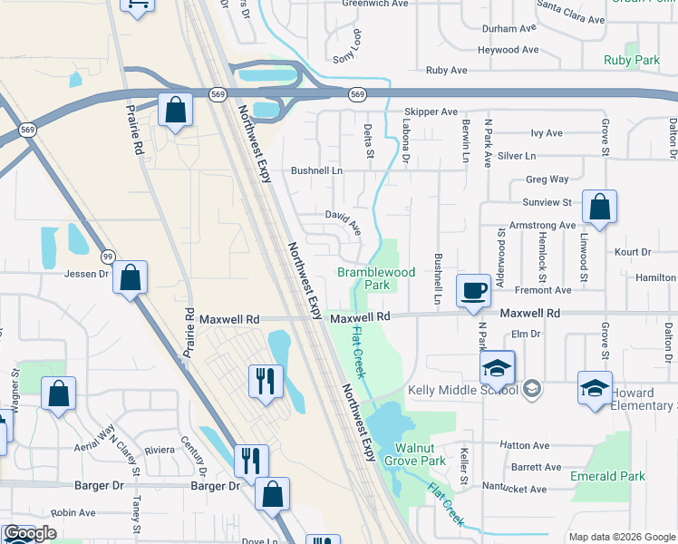 map of restaurants, bars, coffee shops, grocery stores, and more near 1292 Bramblewood Lane in Eugene